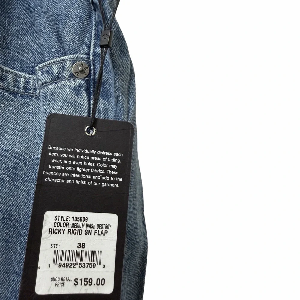 True Religion Mens Ricky Rigid SN Flap Distressed Jeans Size 38 Medium Wash NEW